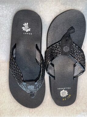 Yellow Box Black Woven Toe-Post Sandals